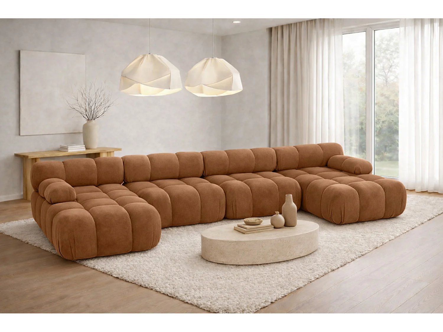 Narożnik modułowy w kształcie U XL, tkanina welur Salvador, Ciemnobeżowy, Selia U XL