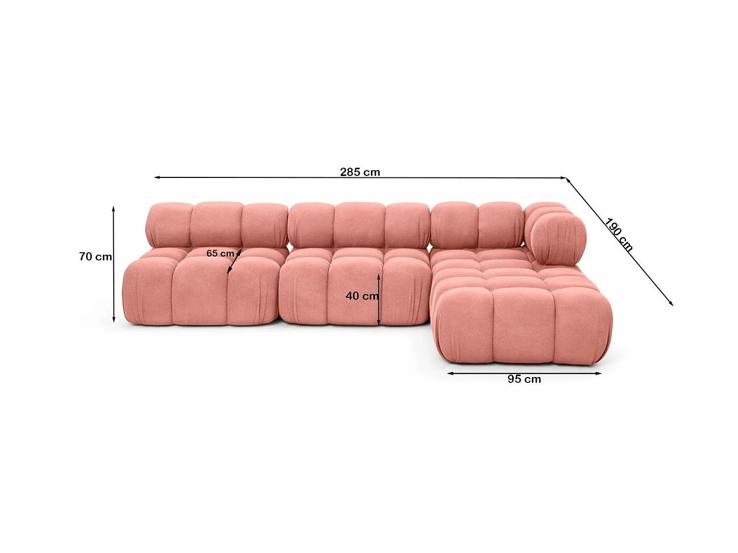 Canapé d’angle modulaire en L, tissu velours Salvador, Rose, Droite, Selia