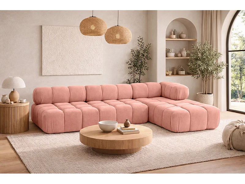 Ecksofa Modulare L-Form, Veloursstoff Salvador, Rosa, Rechts, Selia
