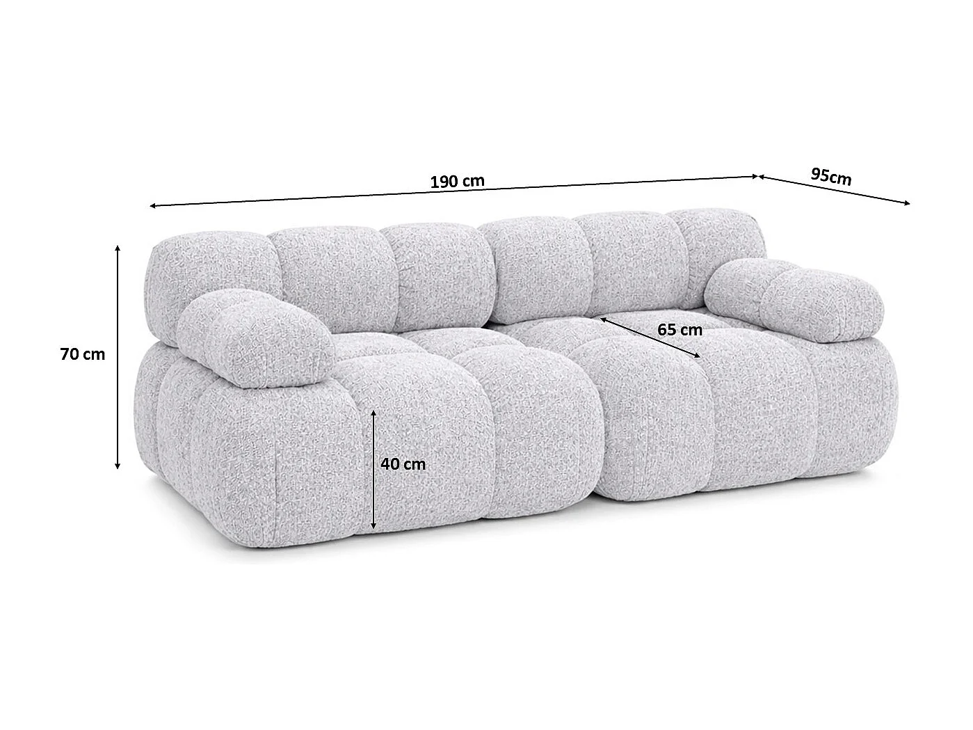 Couch, 2-Sitzer Sofa modular, Bouclé-Stoff Abriamo, Hellgrau, Selia