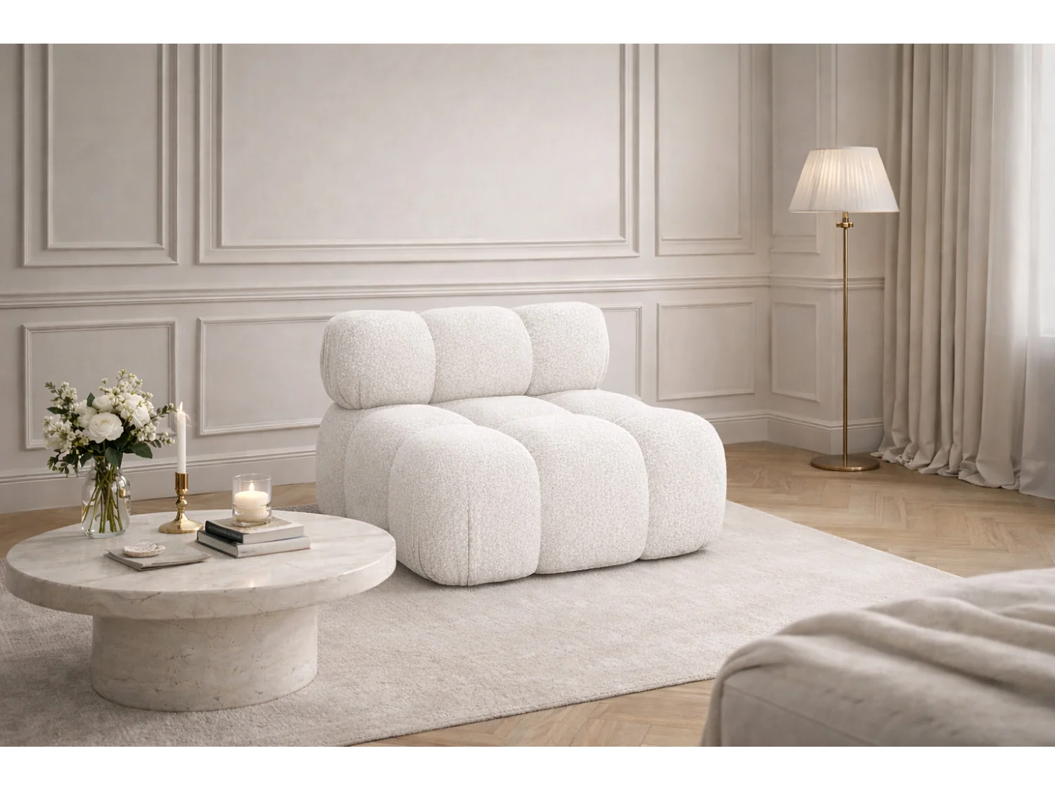 Module midden vrijstaand modern voor een modulair systeem, stof Abriamo, Ecru, Selia