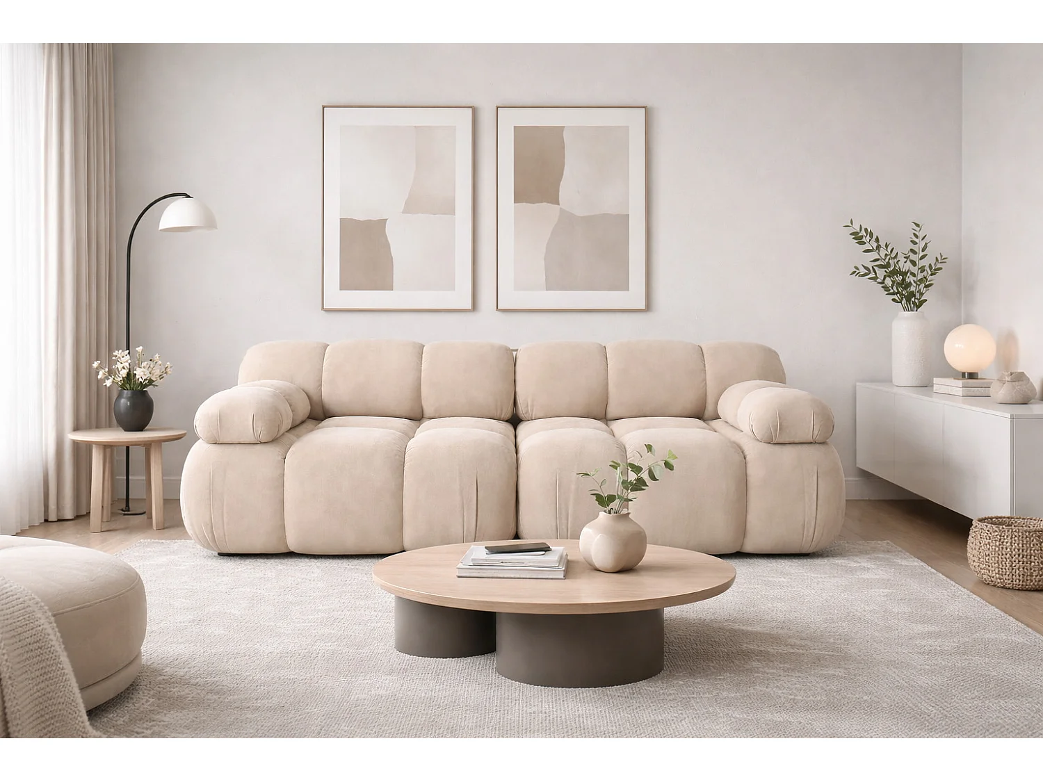 Bank, 2-zits modulair, veloursstof Salvador, beige, Selia