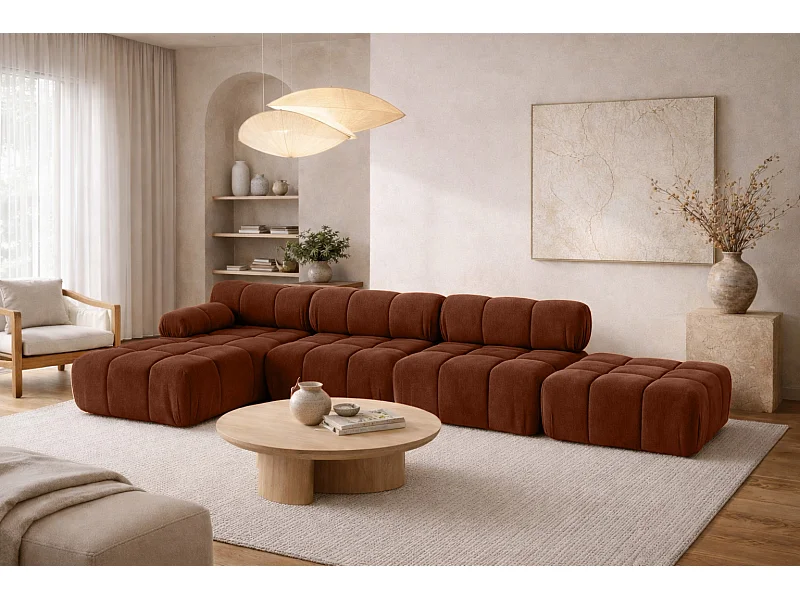 Narożnik modułowy w kształcie L, tkanina welur Salvador, Ciemnobrązowy, Lewy, Selia L XL