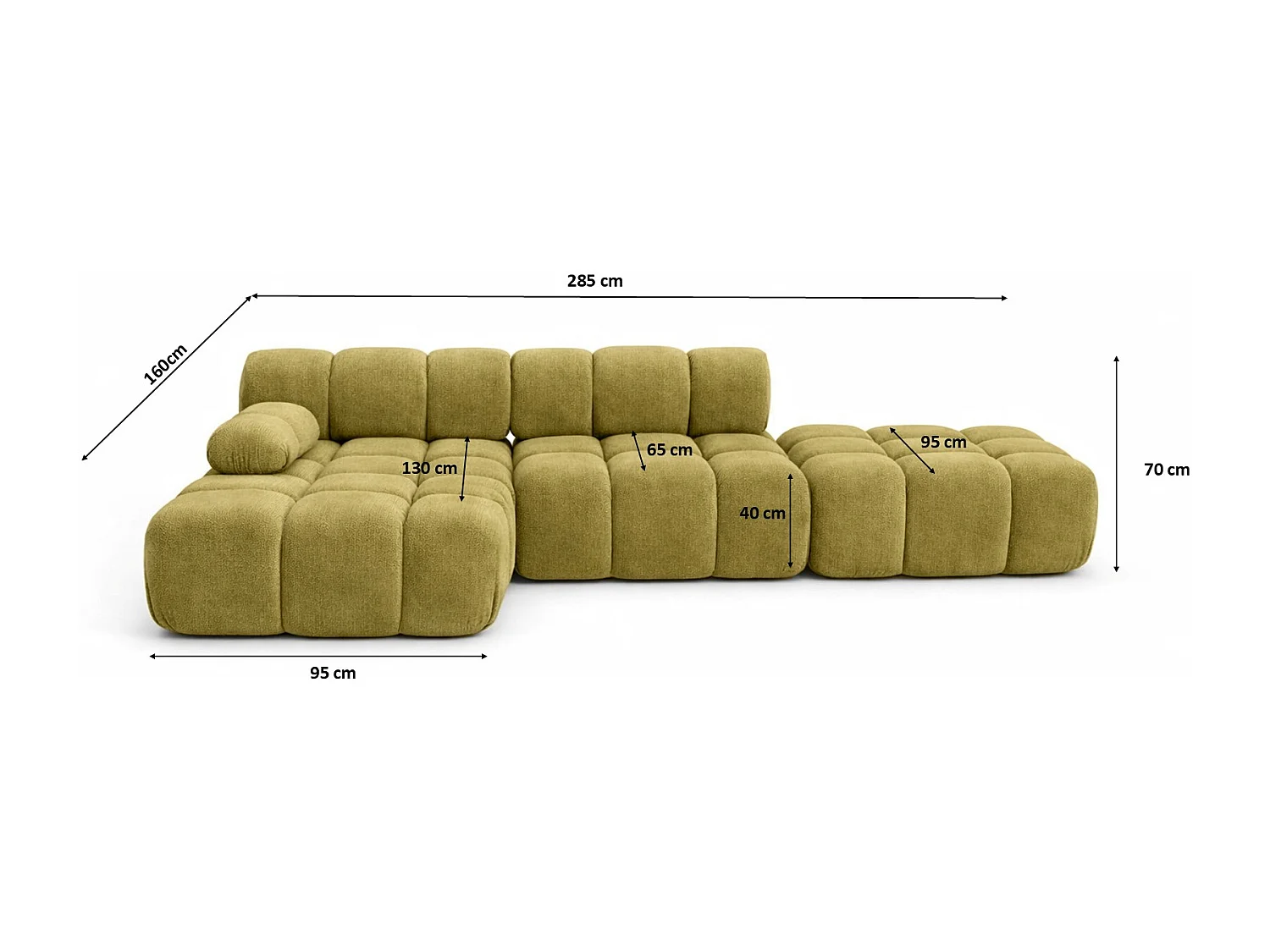 Ecksofa modular mit Hocker, Sofa L-Form, Veloursstoff Salvador, Olive, Links, Selia