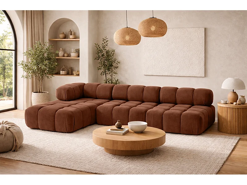 Hoekbank modulair L-vorm, veloursstof Salvador, donkerbruin, links, Selia