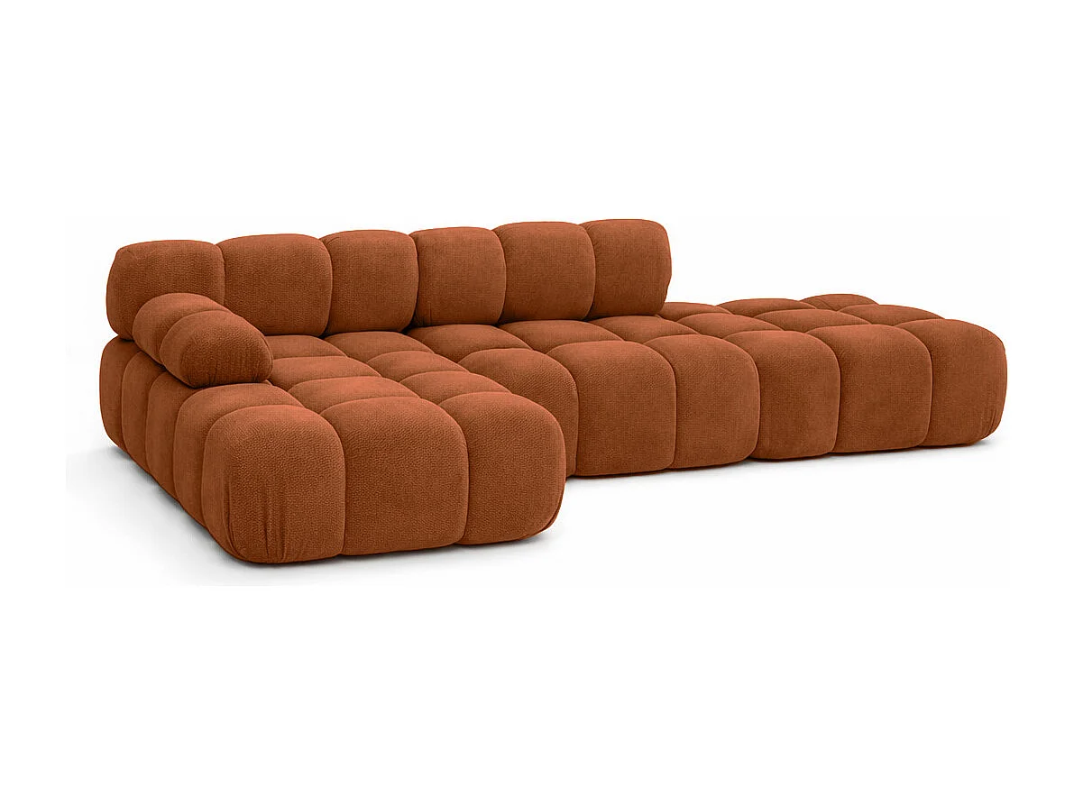 Ecksofa modular mit Hocker, Sofa L-Form, Veloursstoff Salvador, Braun, Links, Selia