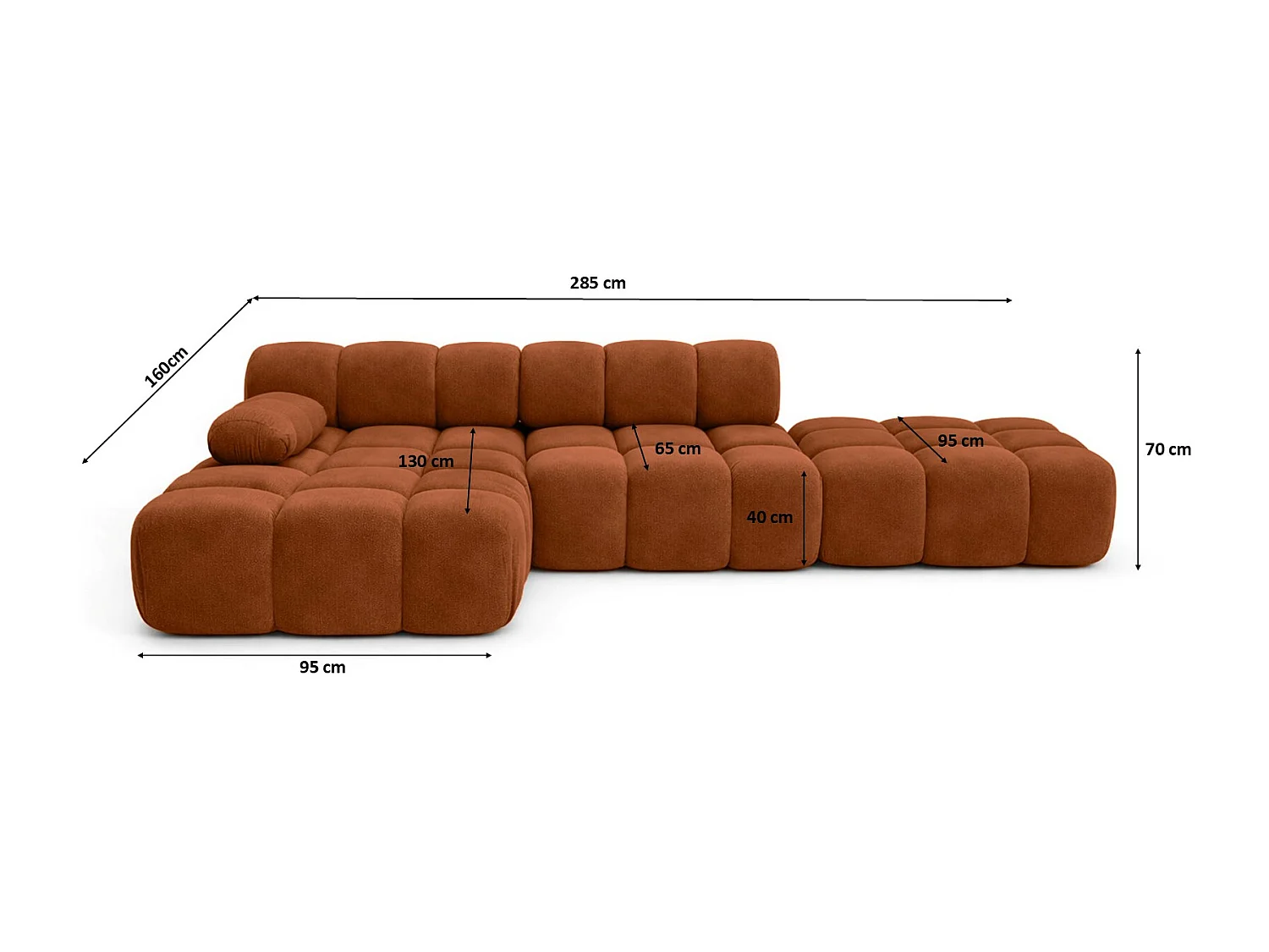 Ecksofa modular mit Hocker, Sofa L-Form, Veloursstoff Salvador, Braun, Links, Selia