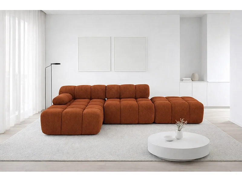 Ecksofa modular mit Hocker, Sofa L-Form, Veloursstoff Salvador, Braun, Links, Selia
