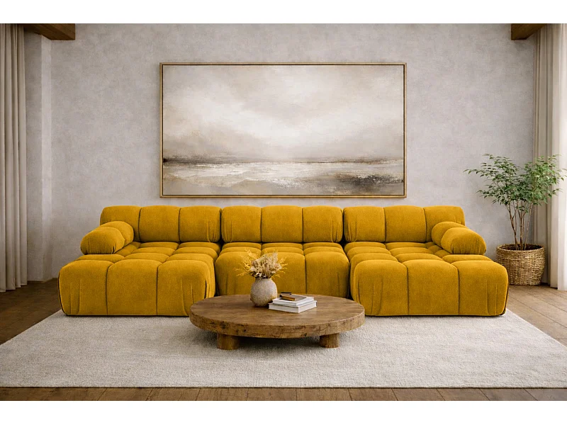 Ecksofa U-Form, Stoff Velours Salvador, Gelb, Selia U