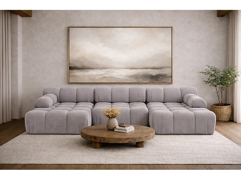 Ecksofa U-Form, Stoff Velours Salvador, Grau, Selia U