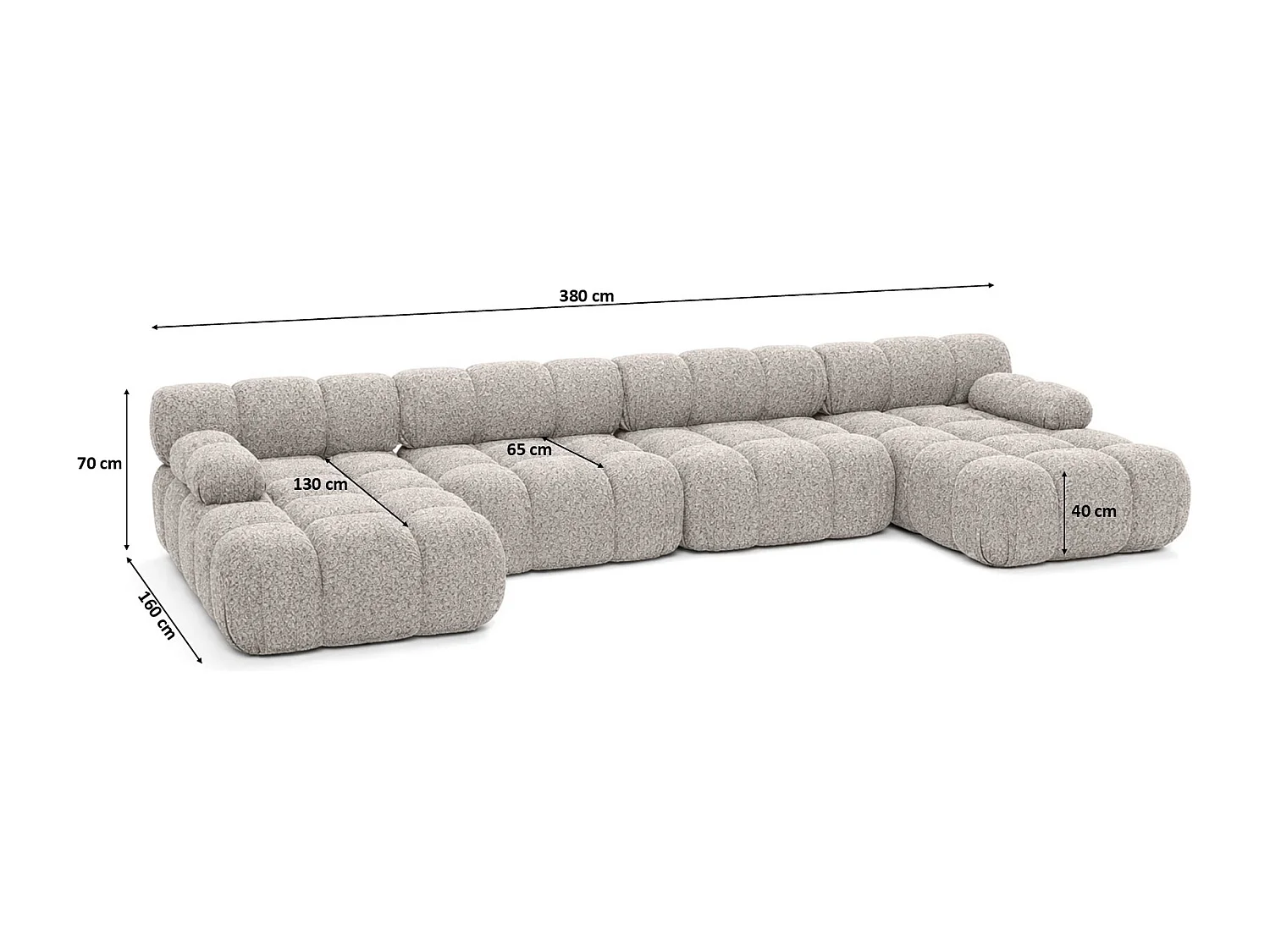 Narożnik modułowy w kształcie U XL, tkanina bukla Abriamo, Beżowy, Selia U XL