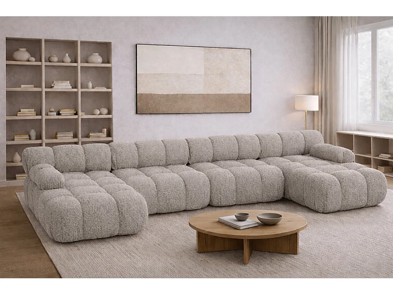 Narożnik modułowy w kształcie U XL, tkanina bukla Abriamo, Beżowy, Selia U XL