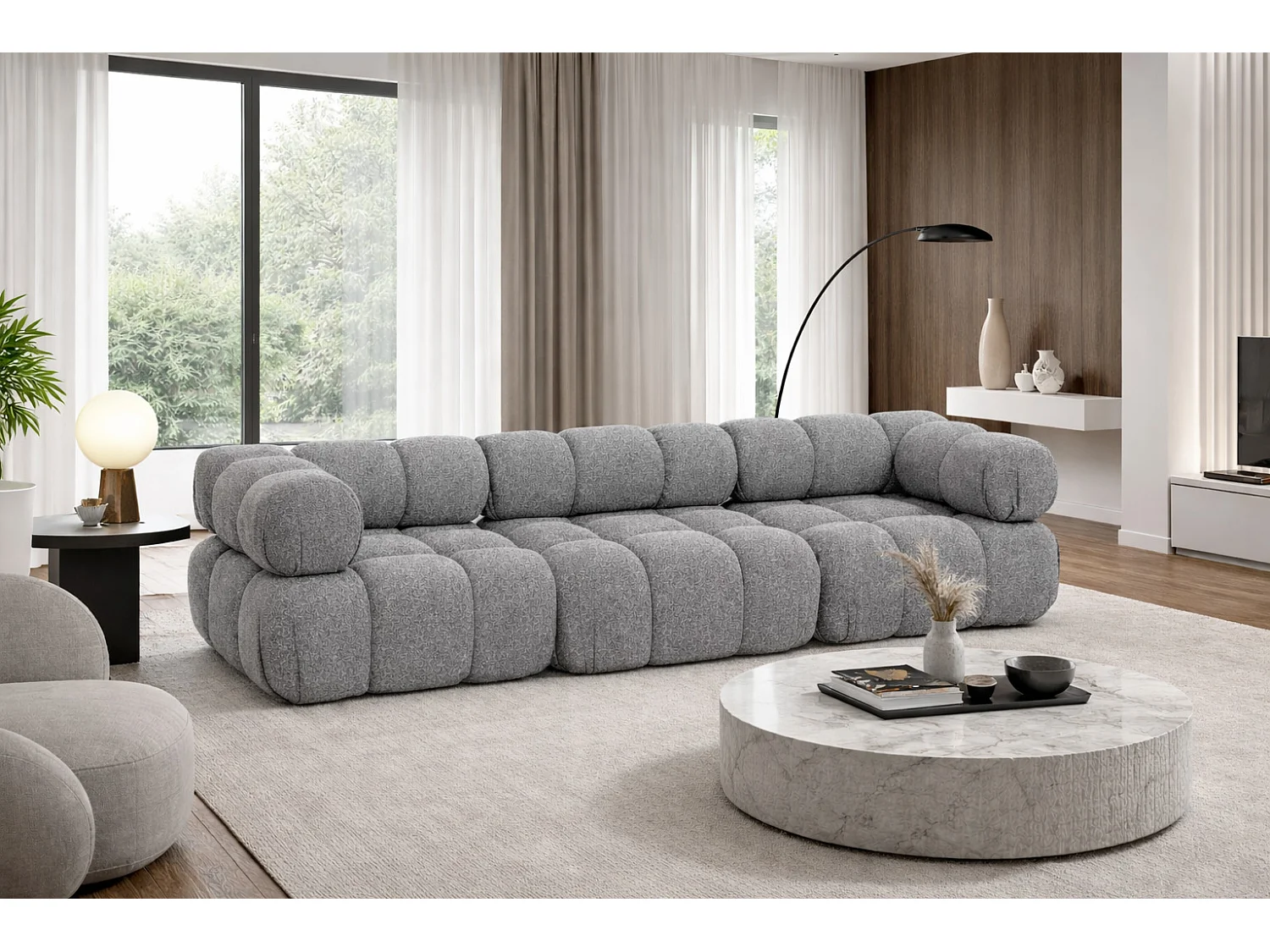 Sofa modułowa trzyosobowa, tkanina bukla Abriamo, Ciemnoszary, Selia