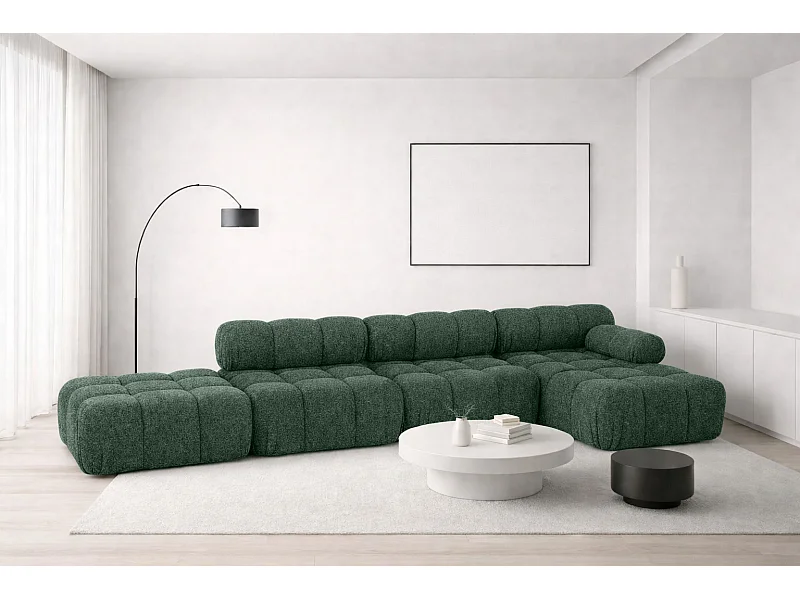 Narożnik modułowy w kształcie L, tkanina bukla Abriamo, Ciemnozielony, Prawy, Selia L XL