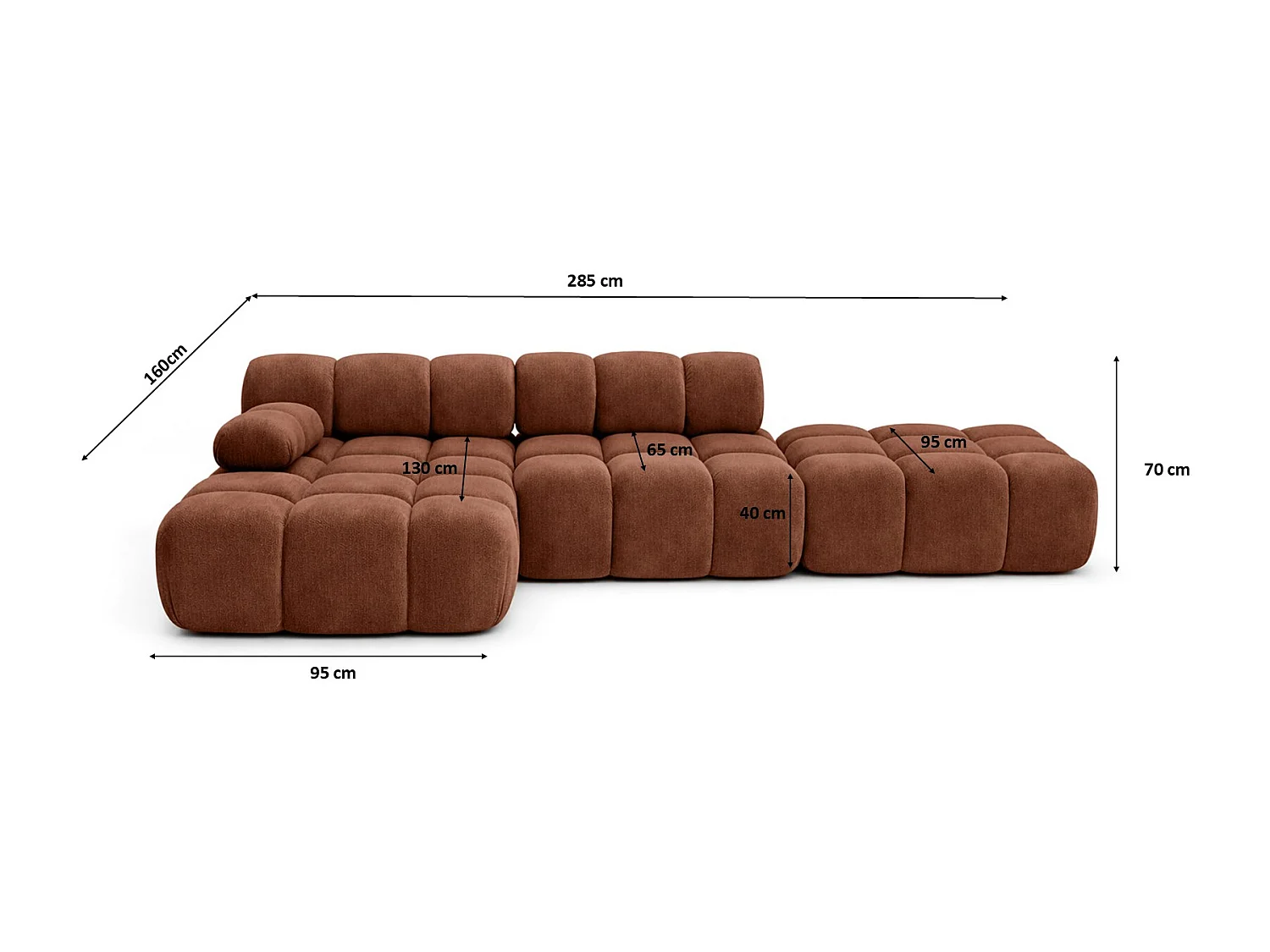 Ecksofa modular mit Hocker, Sofa L-Form, Veloursstoff Salvador, Dunkelbraun, Links, Selia