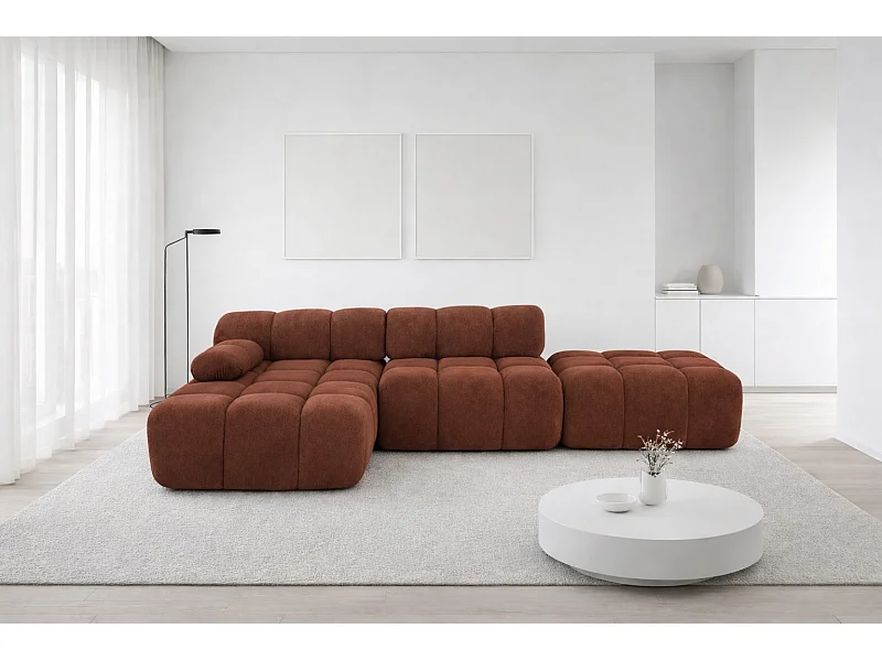 Ecksofa modular mit Hocker, Sofa L-Form, Veloursstoff Salvador, Dunkelbraun, Links, Selia