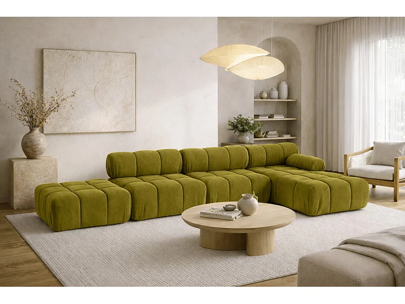 Narożnik modułowy w kształcie L, tkanina welur Salvador, Oliwkowy, Prawy, Selia L XL