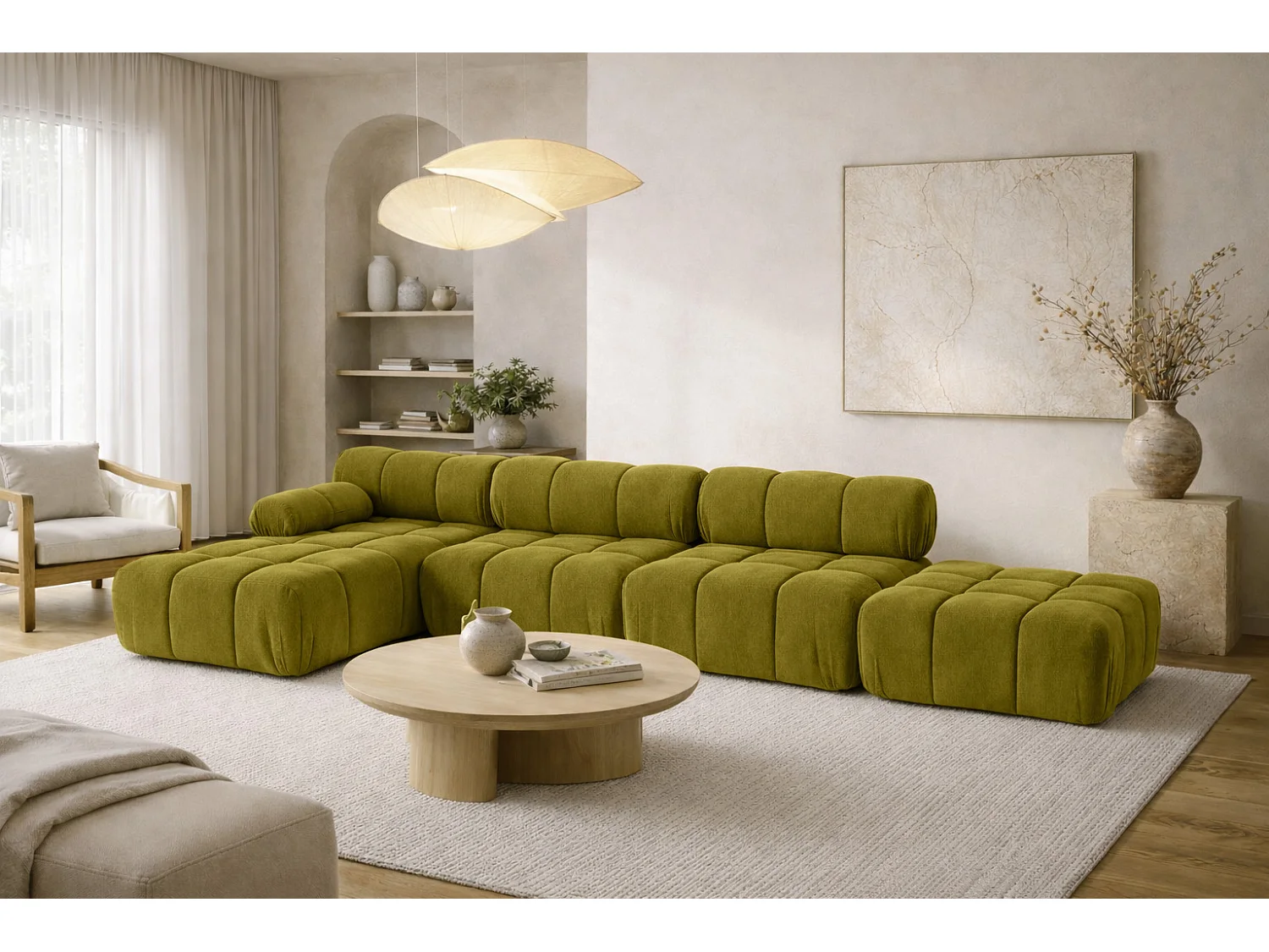 Divano angolare a L XL, tessuto velluto Salvador, Oliva, Sinistra, Selia L XL