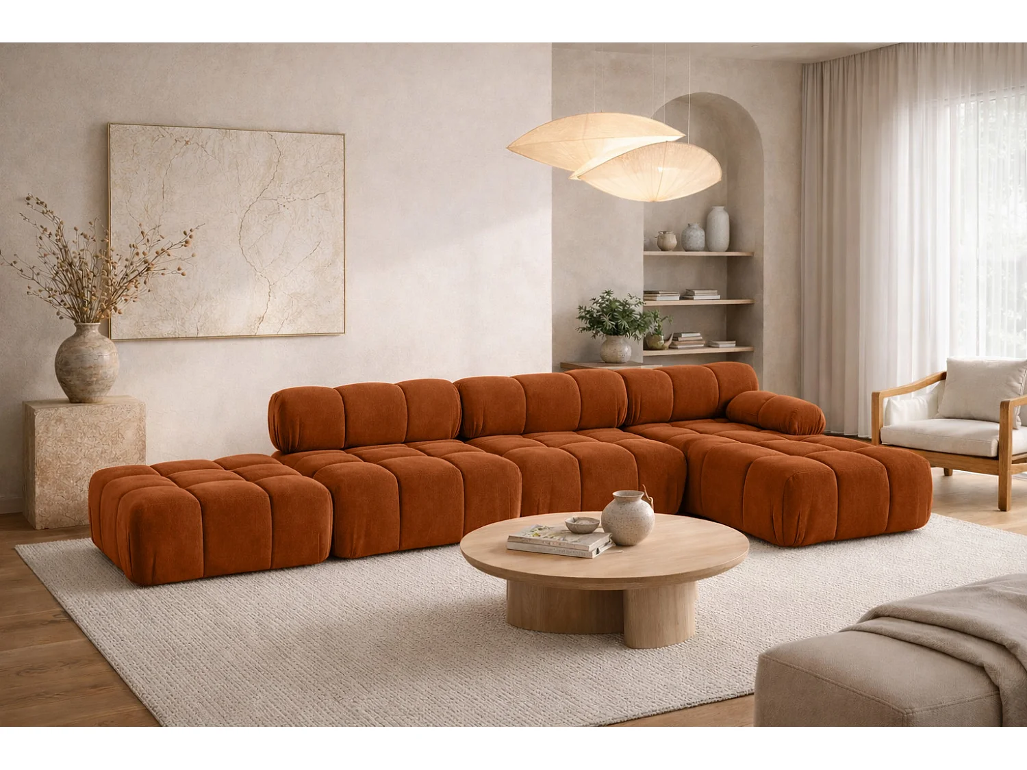 Divano angolare a L XL, tessuto velluto Salvador, Marrone, Destra, Selia L XL