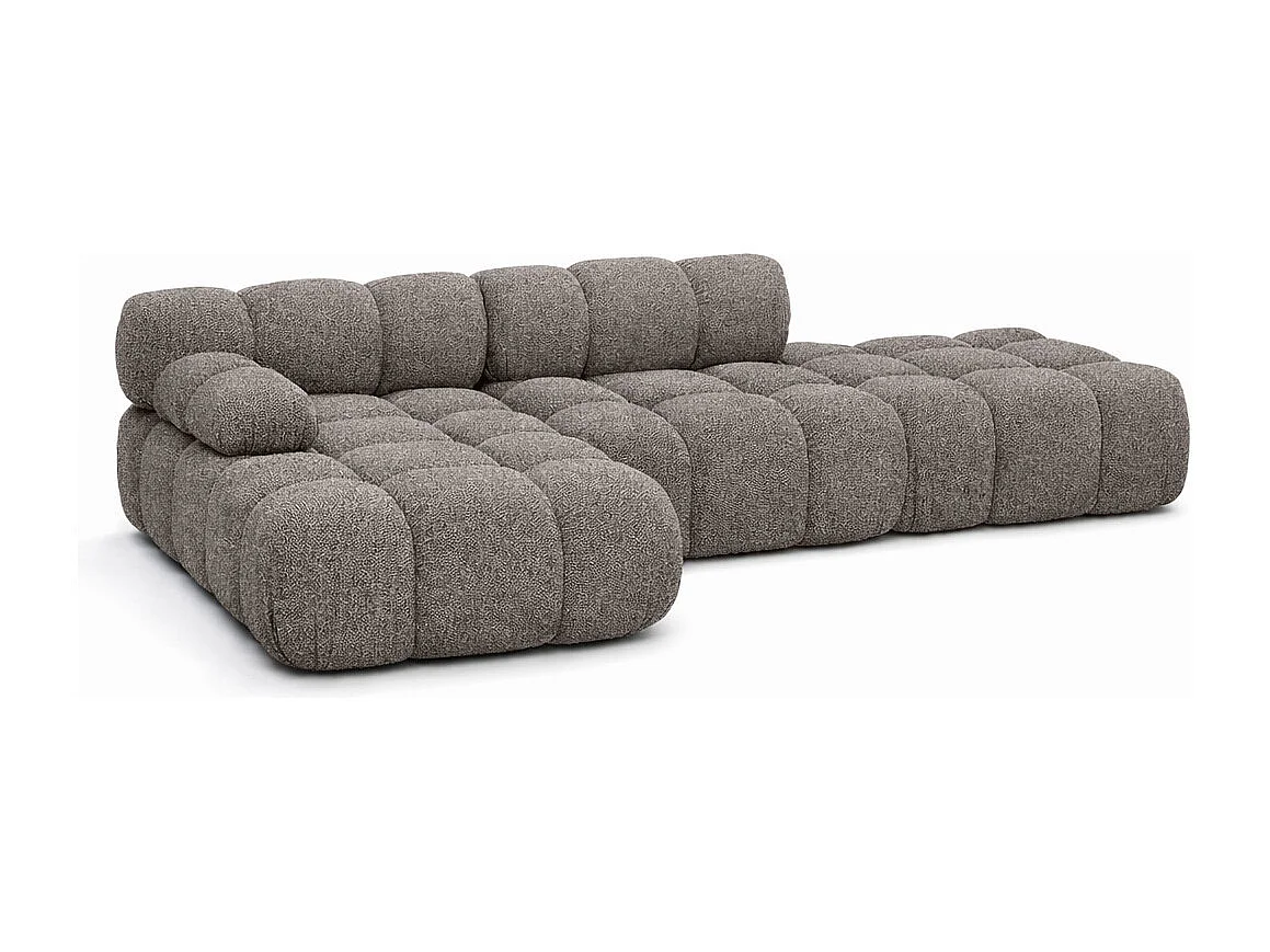Ecksofa modular mit Hocker, Sofa L-Form, Bouclé-Stoff Abriamo, Braun, Links, Selia