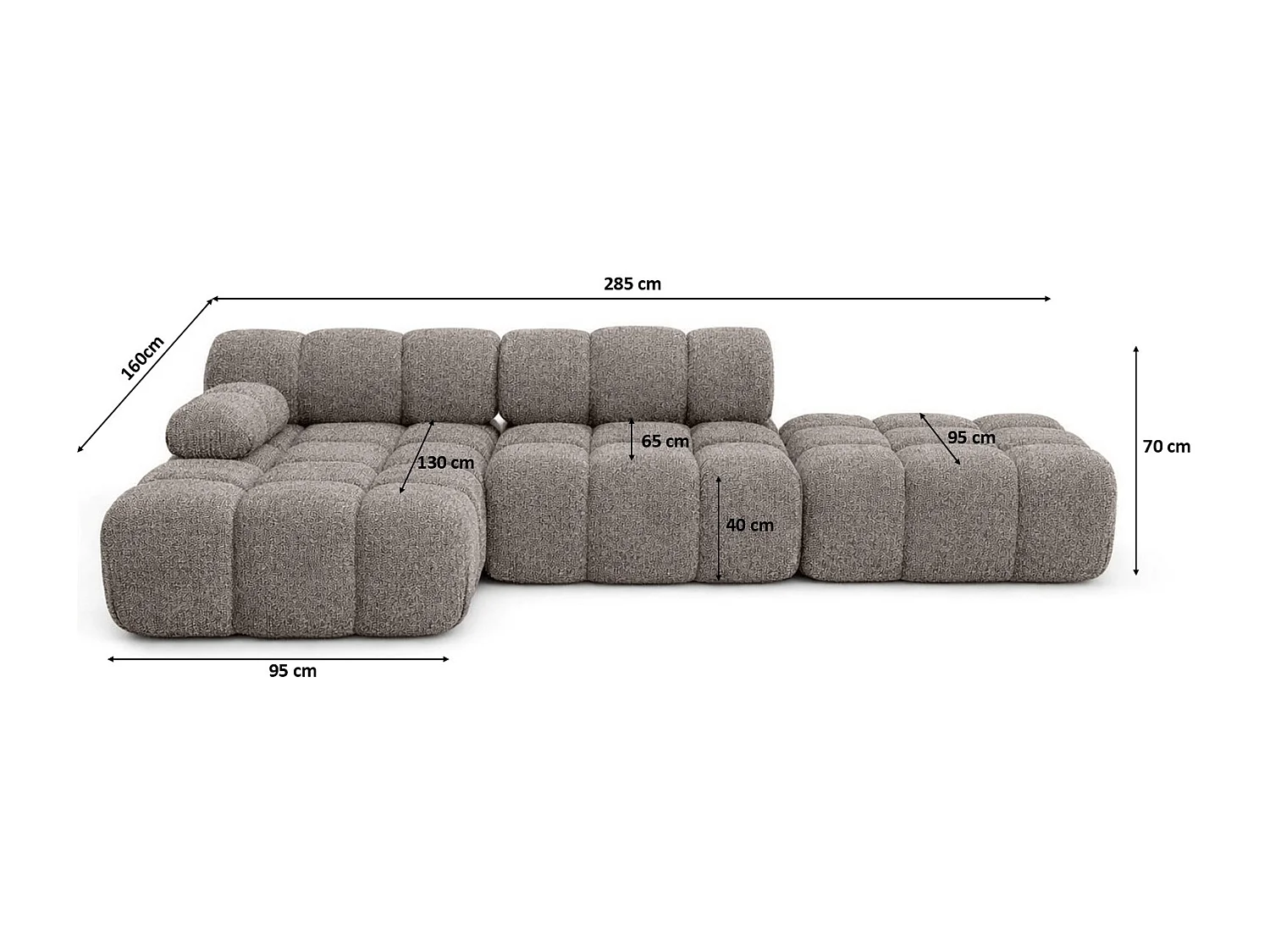 Ecksofa modular mit Hocker, Sofa L-Form, Bouclé-Stoff Abriamo, Braun, Links, Selia