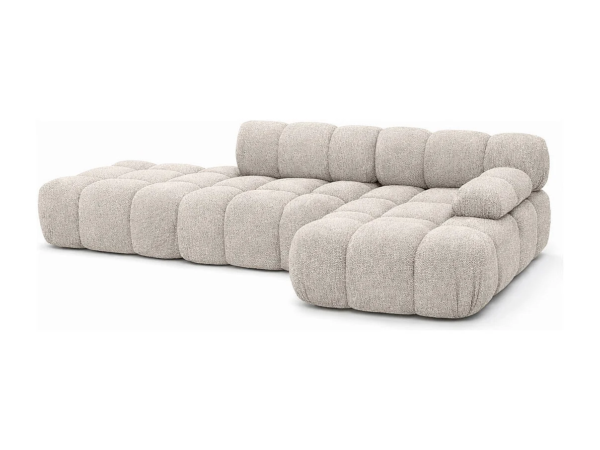 Ecksofa modular mit Hocker, Sofa L-Form, Bouclé-Stoff Abriamo, Beige, Rechts, Selia