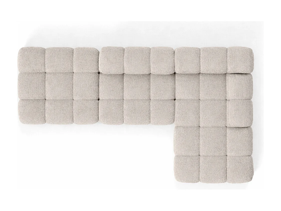 Ecksofa modular mit Hocker, Sofa L-Form, Bouclé-Stoff Abriamo, Beige, Rechts, Selia