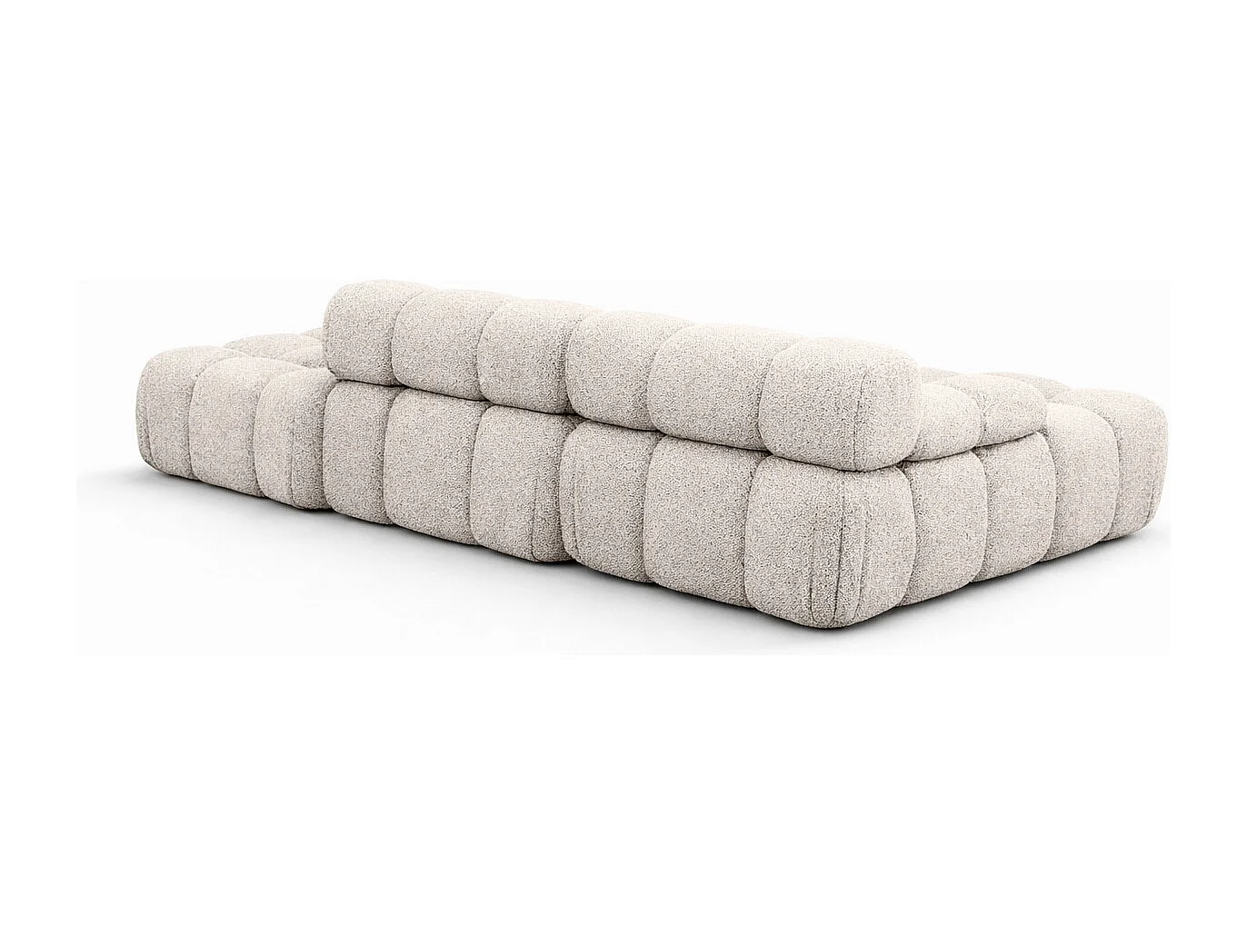 Ecksofa modular mit Hocker, Sofa L-Form, Bouclé-Stoff Abriamo, Beige, Rechts, Selia