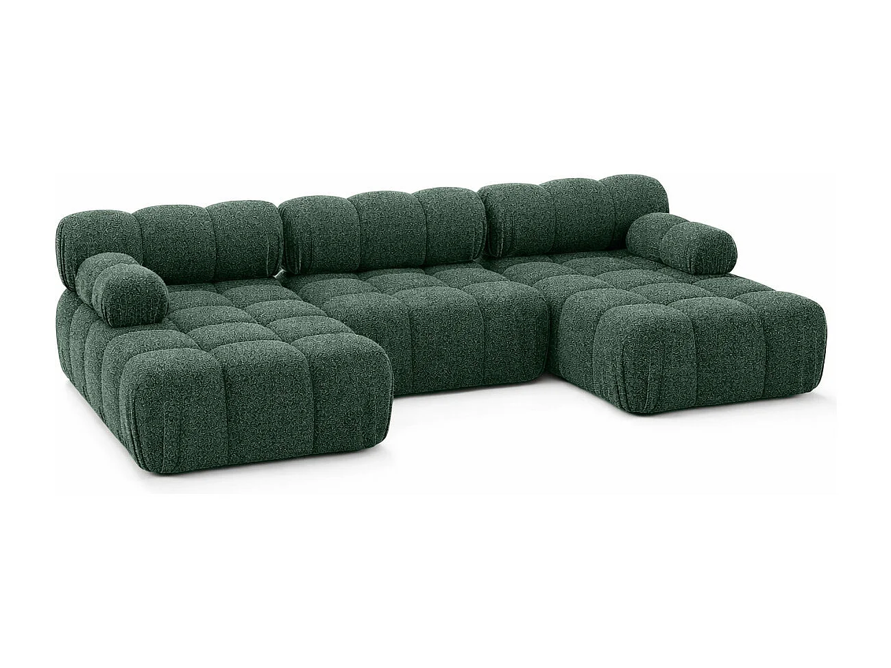 Ecksofa U-Form, Stoff Bouclé Abriamo, Dunkelgrün, Selia U