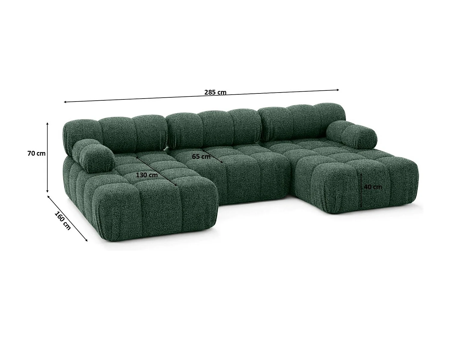 Ecksofa U-Form, Stoff Bouclé Abriamo, Dunkelgrün, Selia U