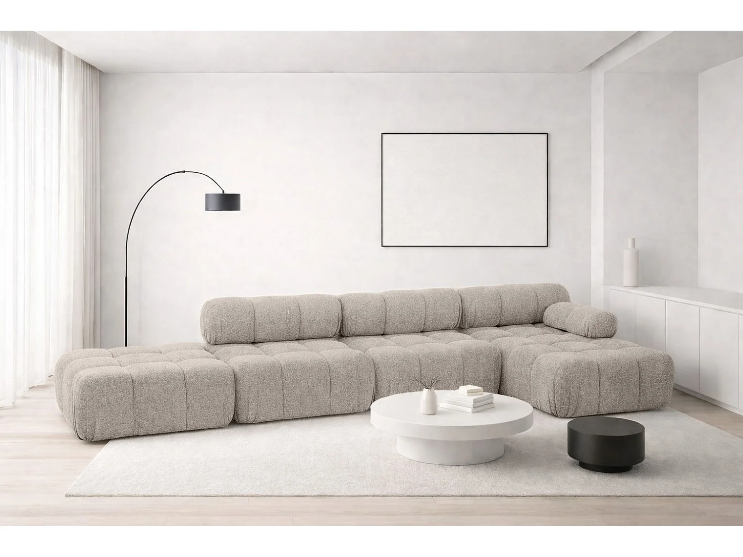 Narożnik modułowy w kształcie L, tkanina bukla Abriamo, Beżowy, Prawy, Selia L XL