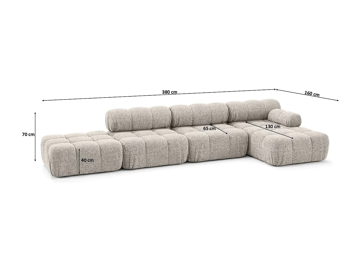 Narożnik modułowy w kształcie L, tkanina bukla Abriamo, Beżowy, Prawy, Selia L XL