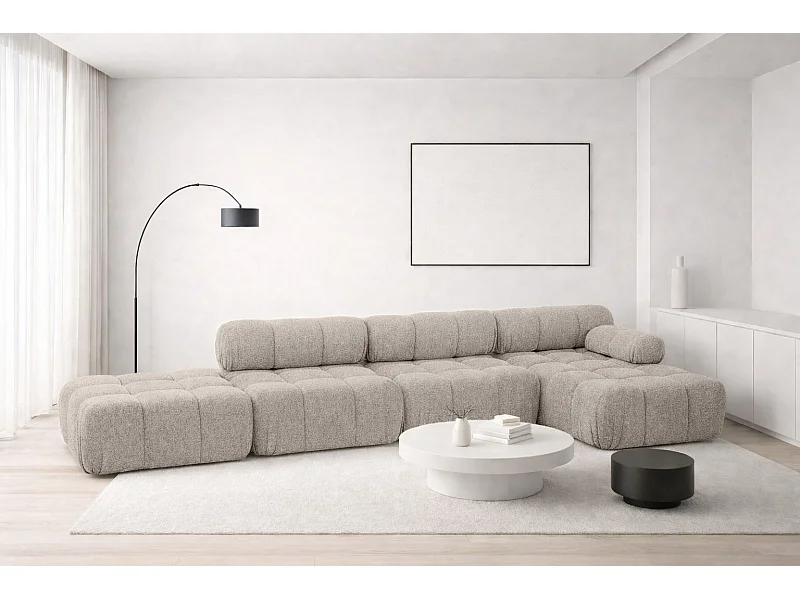 Narożnik modułowy w kształcie L, tkanina bukla Abriamo, Beżowy, Prawy, Selia L XL