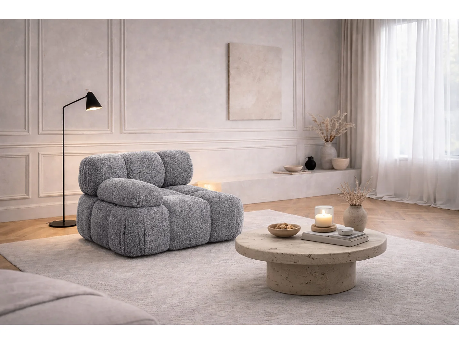 Modul seitlich für ein modulares System, Stoff Abriamo, Dunkelgrau, Links, Selia