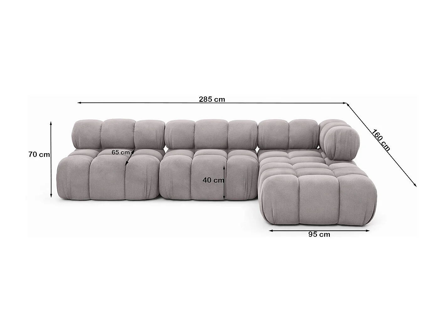 Ecksofa Modulare L-Form, Veloursstoff Salvador, Grau, Rechts, Selia