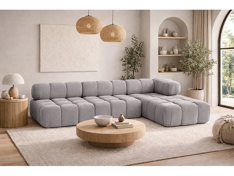 Ecksofa Modulare L-Form, Veloursstoff Salvador, Grau, Rechts, Selia