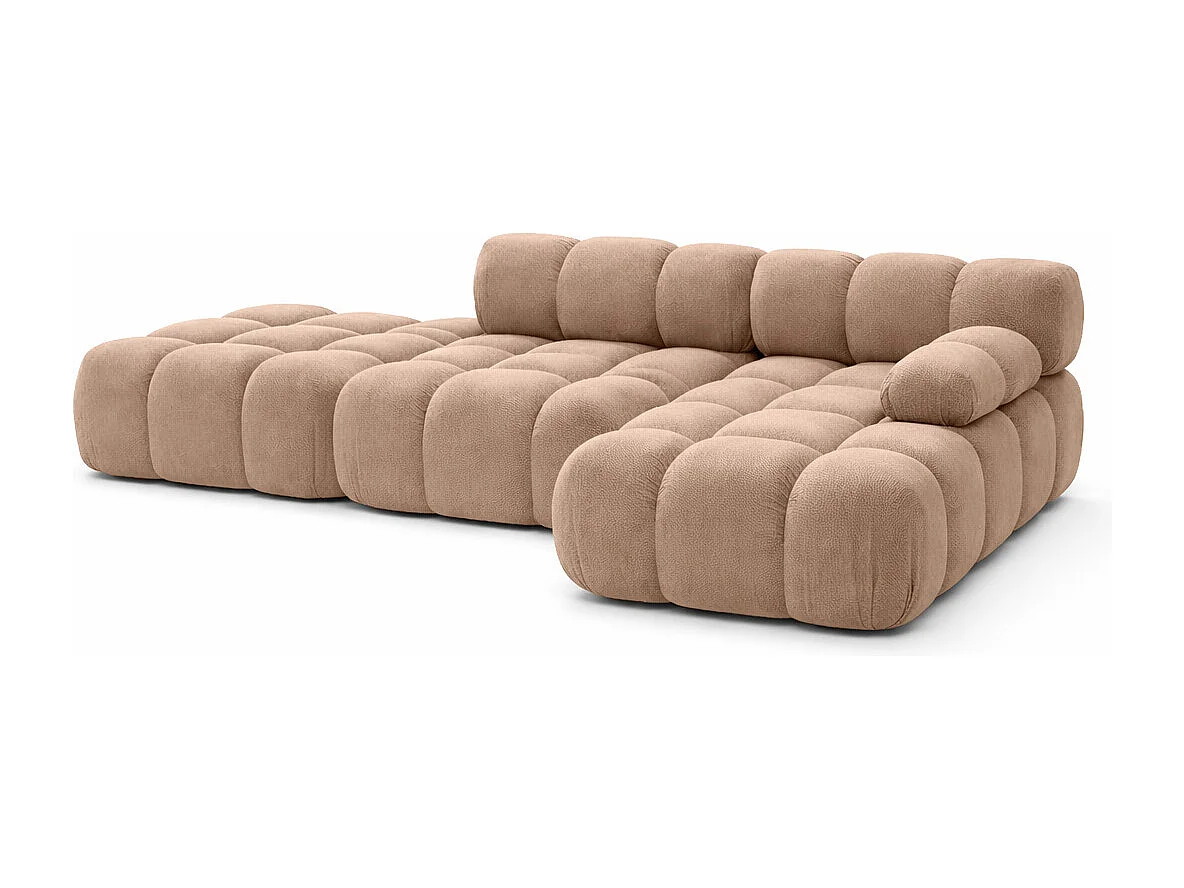 Narożnik modułowy w kształcie L z pufą, tkanina welurowa Salvador, Ciemnobeżowy, Prawy, Selia