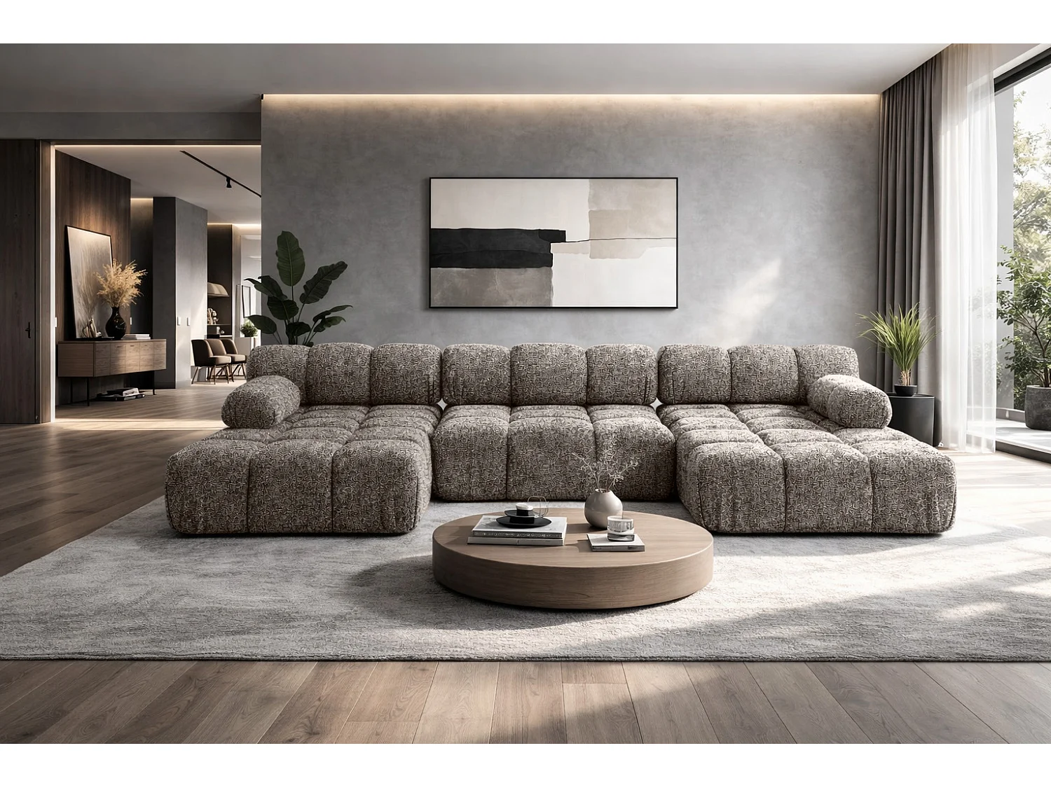 Ecksofa U-Form, Stoff Bouclé Abriamo, Braun, Selia U