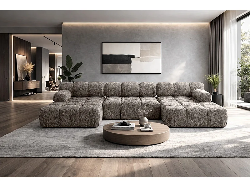 Ecksofa U-Form, Stoff Bouclé Abriamo, Braun, Selia U