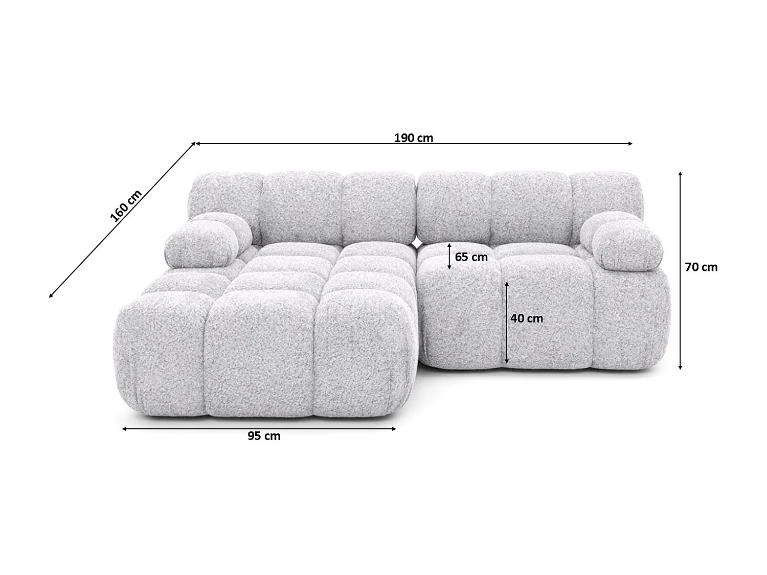 Ecksofa L-form Mini modular, Bouclé-Stoff Abriamo, Hellgrau, Links, Selia
