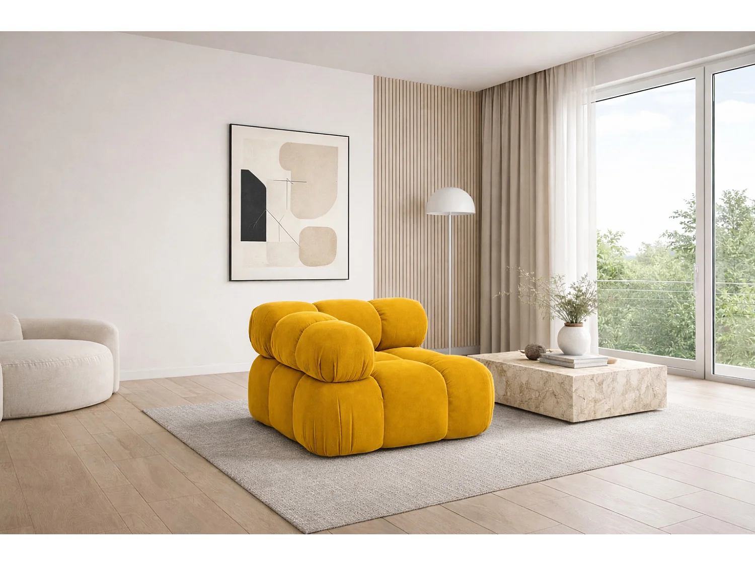 Modulo angolare moderno per sistema modulare, tessuto Salvador, Giallo, Selia