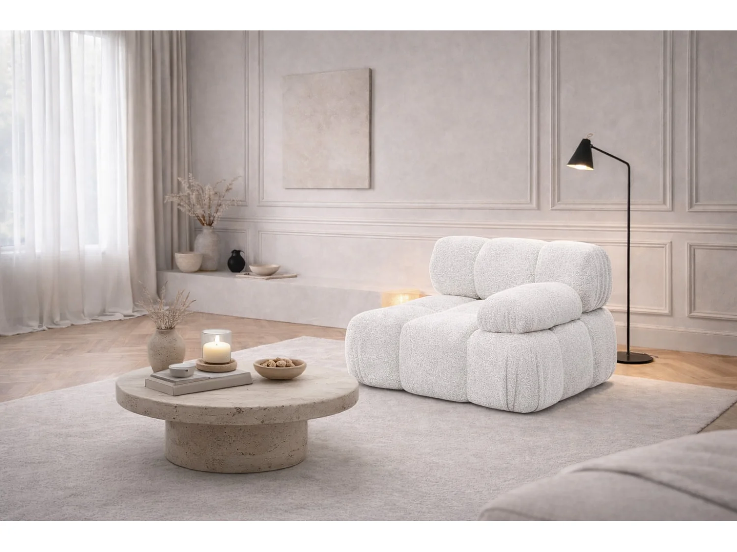 Module zijkant voor een modulair systeem, stof Abriamo, Ecru, Rechts, Selia