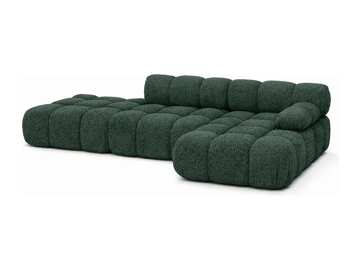 Ecksofa modular mit Hocker, Sofa L-Form, Bouclé-Stoff Abriamo, Dunkelgrün, Rechts, Selia