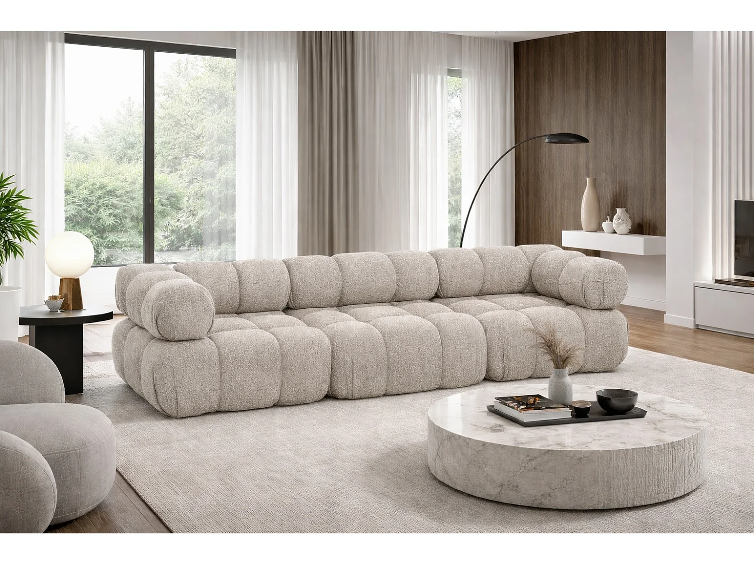 Sofa modułowa trzyosobowa, tkanina bukla Abriamo, Beżowy, Selia