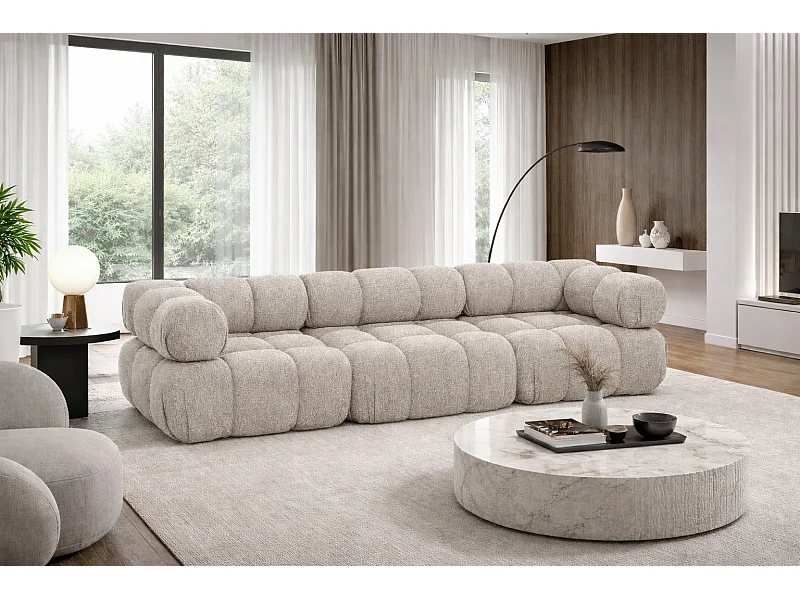 Canapé 3 places modulaire, tissu bouclé Abriamo, Beige, Selia