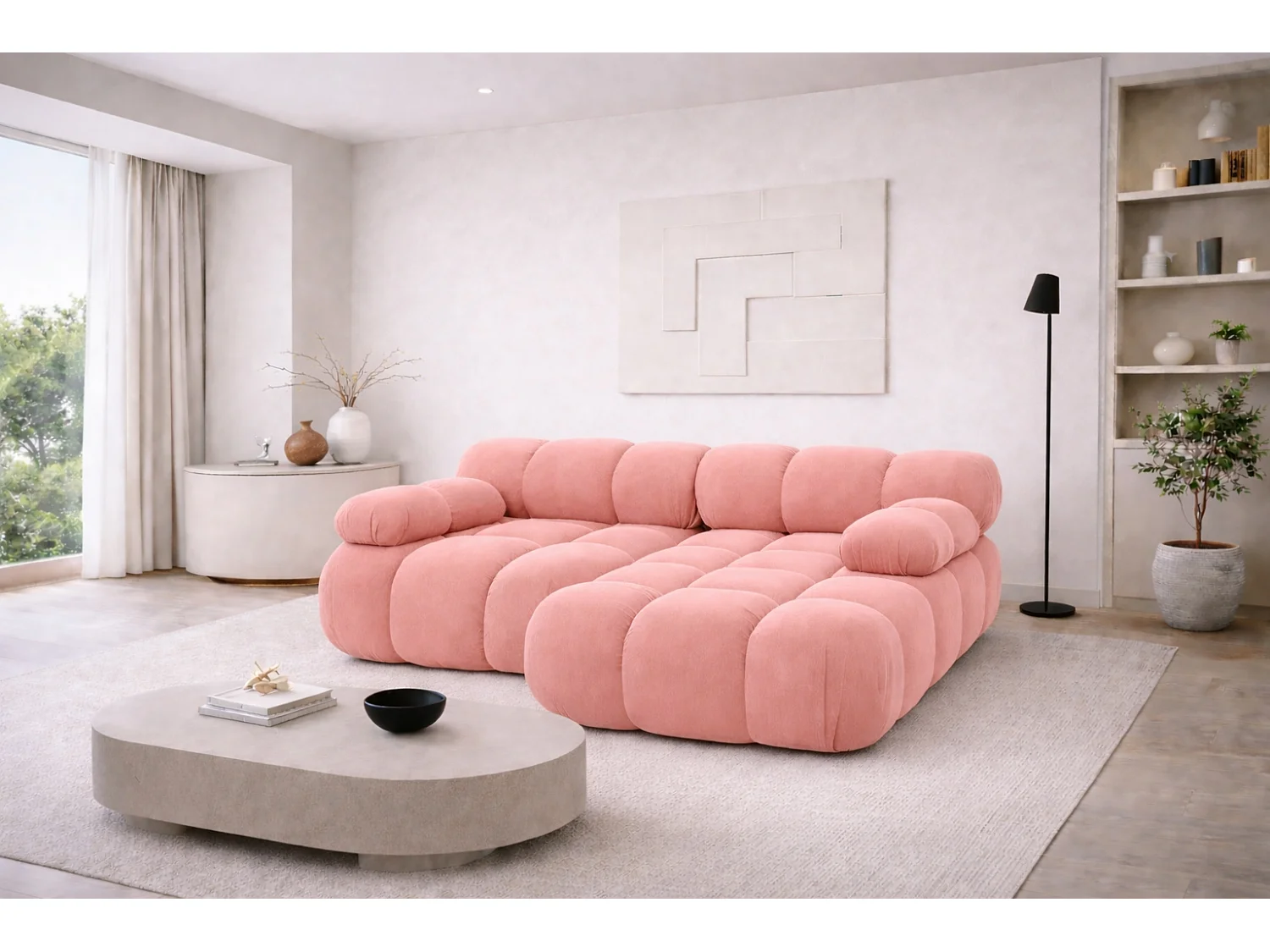 Divano angolare modulare a L Mini, velluto Salvador, Rosa, Destro, Selia