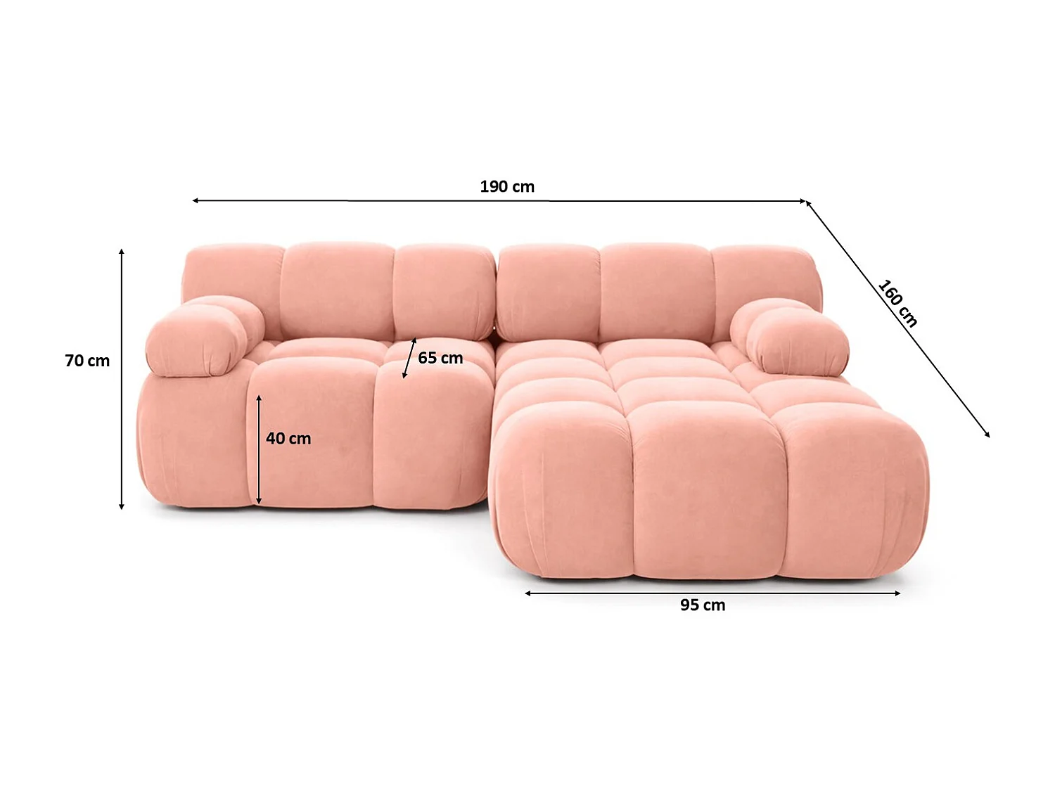 Divano angolare modulare a L Mini, velluto Salvador, Rosa, Destro, Selia