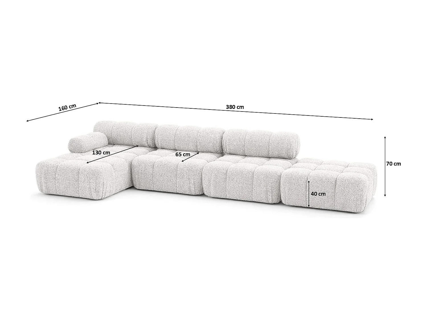 Narożnik modułowy w kształcie L, tkanina bukla Abriamo, Ecru, Lewy, Selia L XL