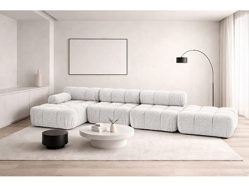 Narożnik modułowy w kształcie L, tkanina bukla Abriamo, Ecru, Lewy, Selia L XL