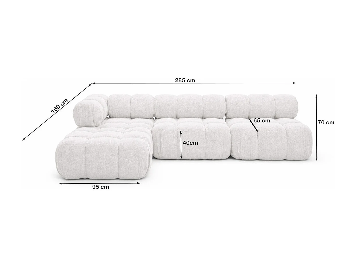 Hoekbank modulair L-vorm, bouclé stof Abriamo, ecru, links, Selia